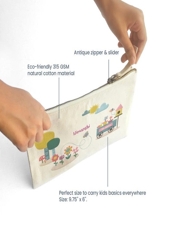 Zooboo Catch All Pouch Personalized with Kid's Names, 100% Cotton with Zipper, Pencil Pouch for Boys and Girls, School Supply Stationery Box Organizer for Students Flower Power - Image 4